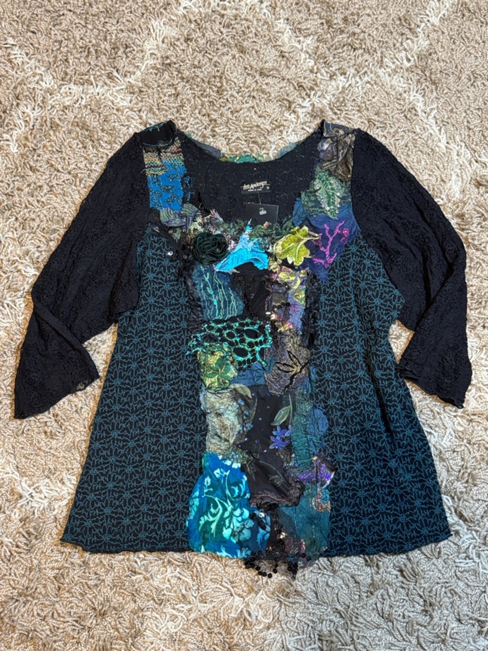 NWT Lee Andersen “Pastiche” Lace Sleeve Embellished Pullover size 1X - Picture 16 of 16